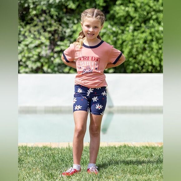 LuLaRoe Kids Size 12 Biker Shorts • Americana Collection •Navy Blue w/ Fireworks - Picture 10 of 11